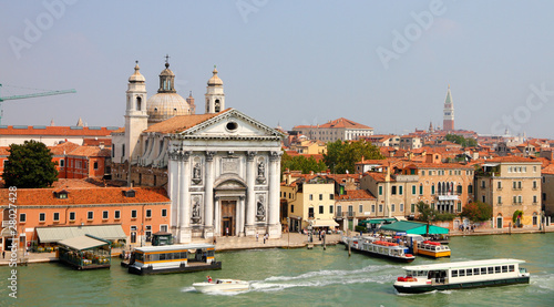Venice from the sea with church Santa Maria del Rosario