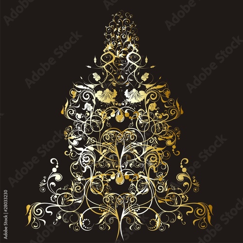 Christmas or New Year gold  tree on black