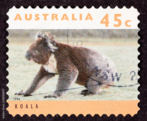 Canceled Australian Postage Stamp Koala Bear Sitting on Grassy G