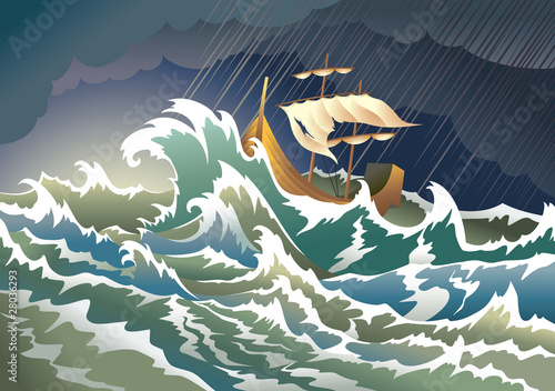 Ship sinking in the storm, vector illustration