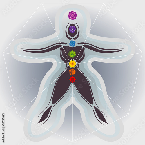 7 Chakras avec Mandalas Corps Féminin, Aura et Heptagone