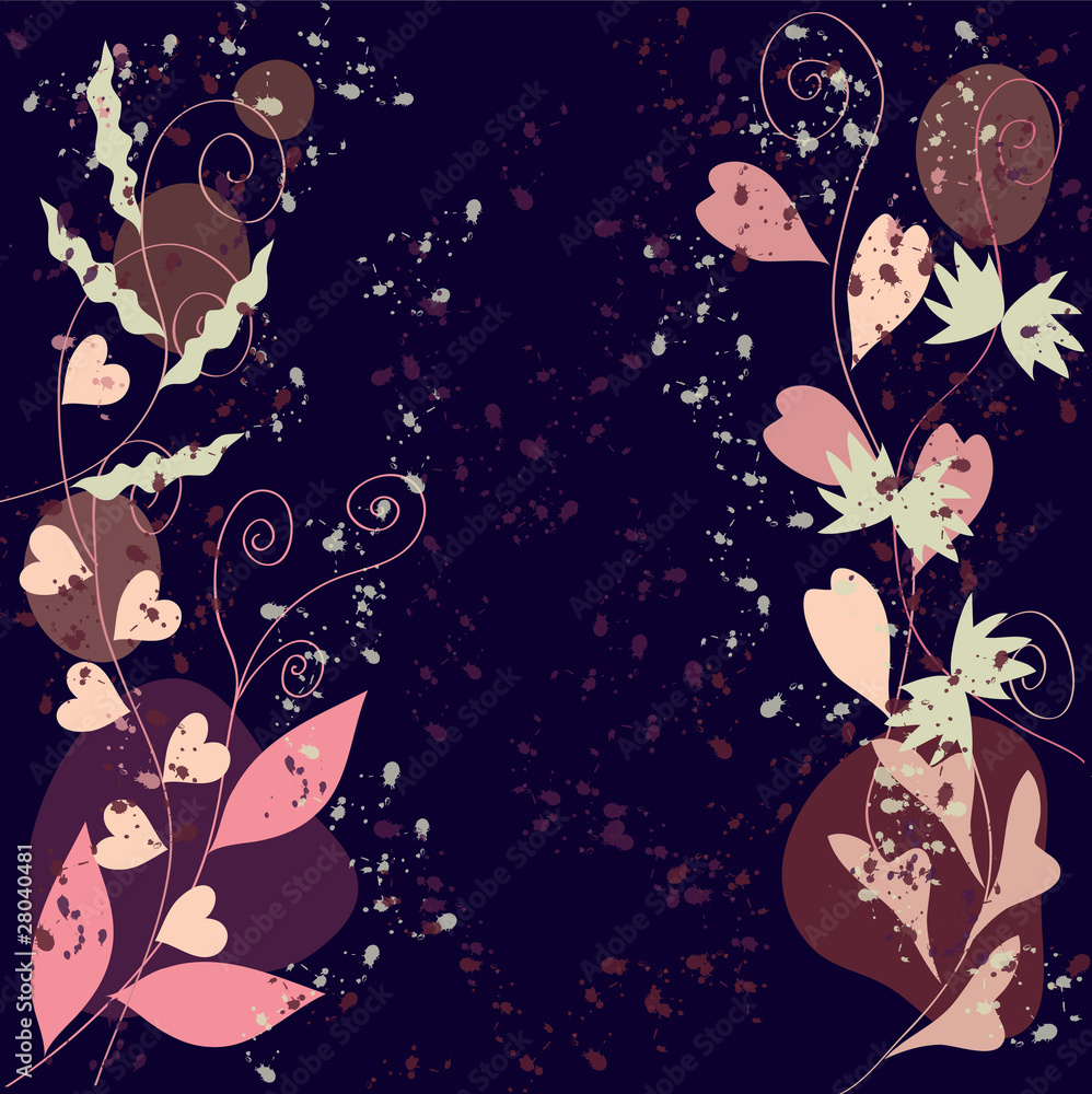 Vector floral background with hearts and spots
