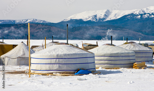 Small town on an ice of lake Baikal