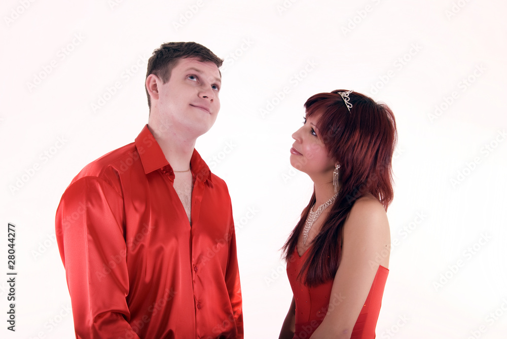 Young couple in red has fallen out Young couple in red has fallen out