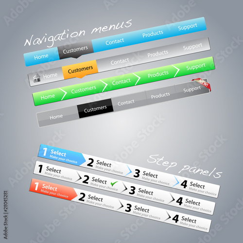Navigation menus and step panels