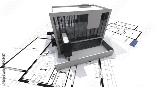 Modern loft on blueprints
