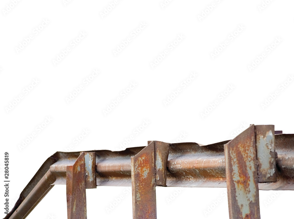 Old aged rusty grunge metallic bridge rail, isolated Old aged rusty grunge metallic bridge rail, isolated