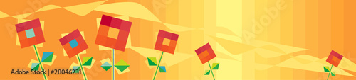Horizontal orange background with red flowers