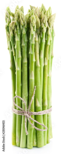 Sheaf of asparagus on a white background.