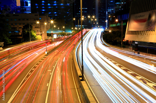 Photography traffic in city at night