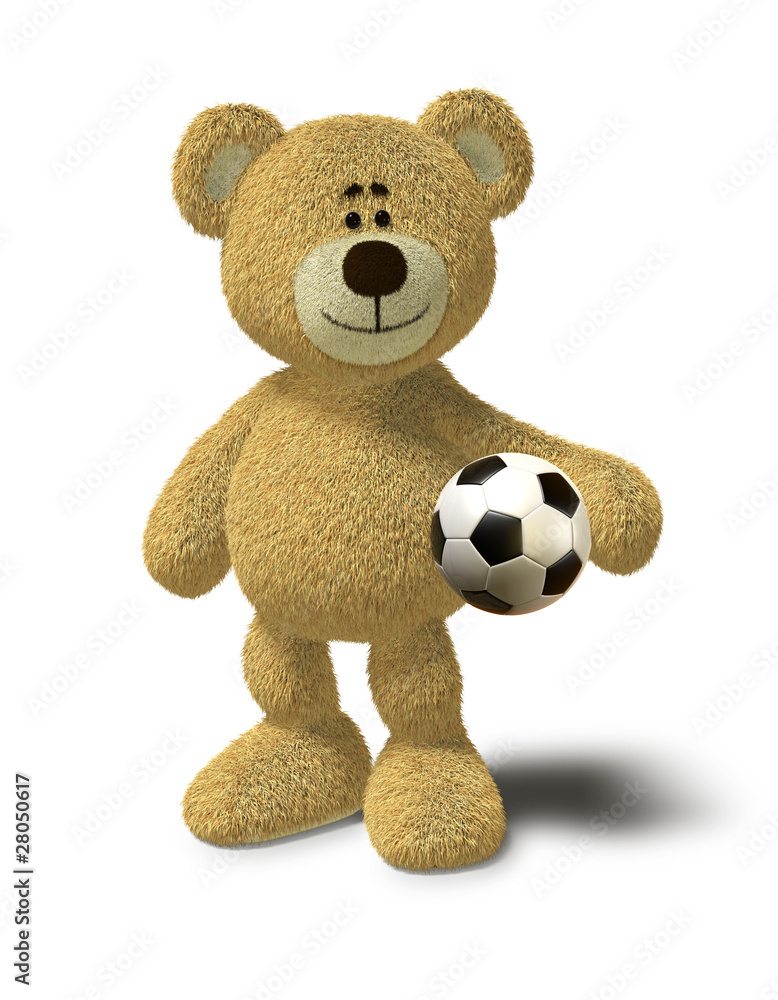 Fototapeta premium Nhi Bear holds a soccer ball