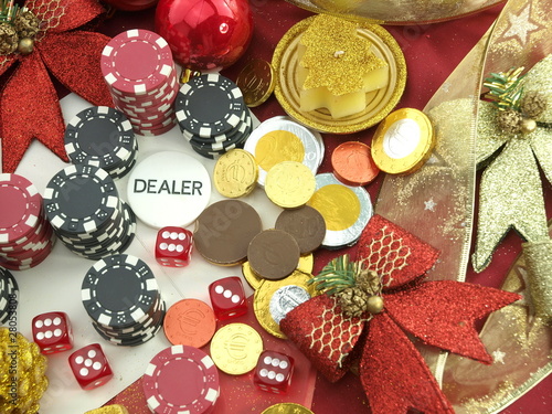 Christmas casino background with a gambling set