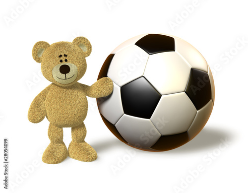 Fototapeta Naklejka Na Ścianę i Meble -  Nhi Bear next to a huge Soccer Ball