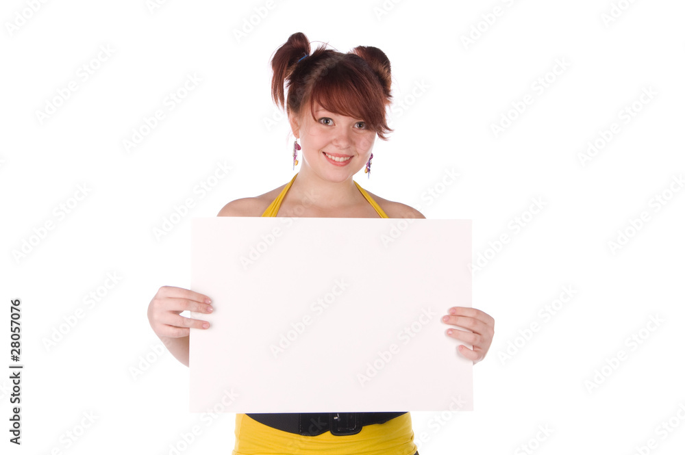 girl has control over the white poster