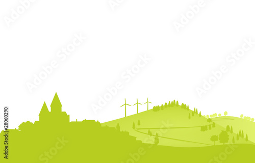 ville et énergies renouvelables sur fond de collines