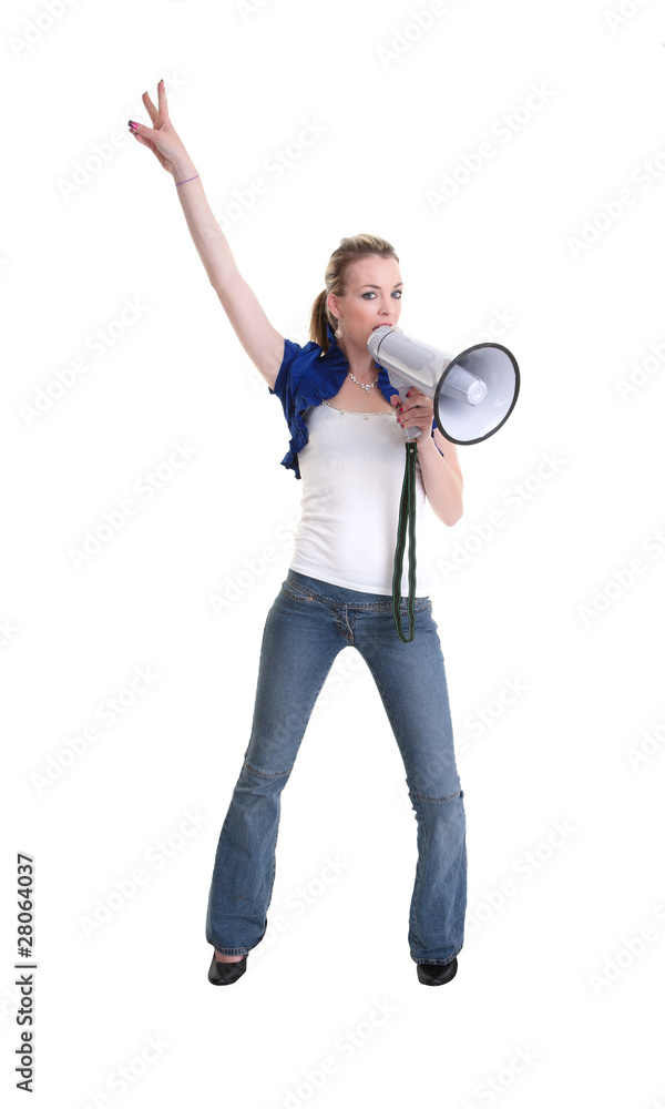 young woman wiht megaphone or bullhorn young woman wiht megaphone or bullhorn