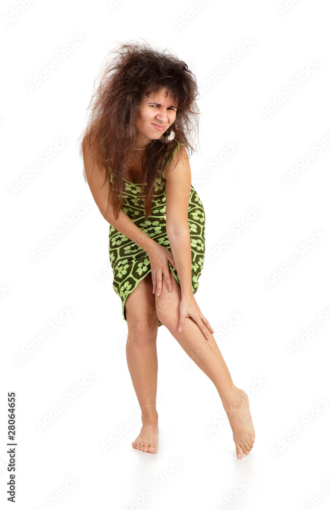 Young beautiful caucasian woman in green summer dress. Isolated Young beautiful caucasian woman in green summer dress. Isolated