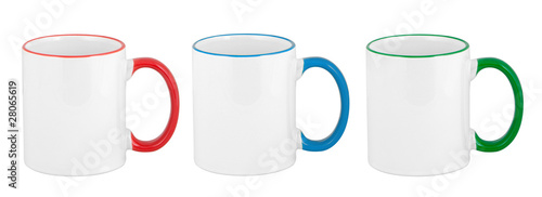 opaque color mugs isolated on white