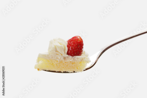 Obraz na plátně Strawberry shortcake on fork