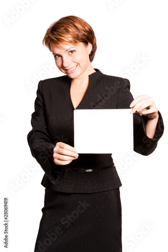 Beautiful business woman with empty card