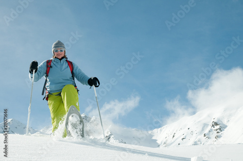 Snowshoeing (copy space)