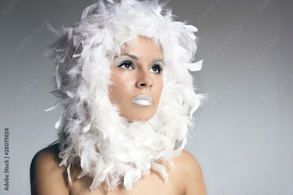 Portrait of a beautiful winter queen on silver background Portrait of a beautiful winter queen on silver background