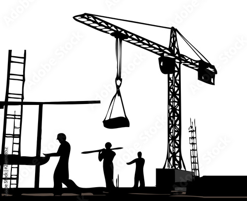 Drei Arbeiter auf der Baustelle