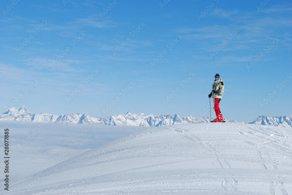 skier at the beginning of a ski track