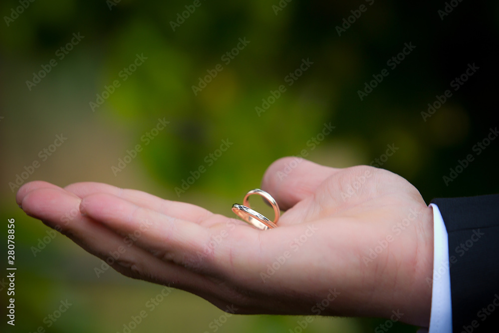 Old golden wedding rings on a man's hand Old golden wedding rings on a man's hand