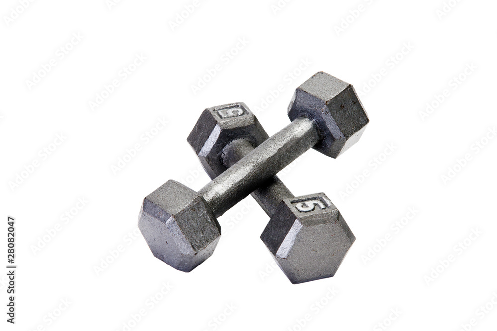 Close up two hand weights isolated on white. Clipping path. Close up two hand weights isolated on white. Clipping path.
