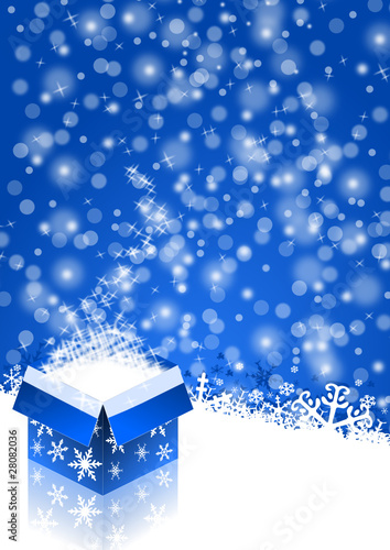 blue christmas background with snowflakes and christmas gift © Alex White