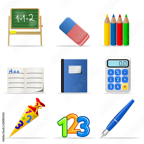 3d Iconset Schule bunt
