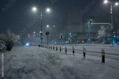 Blizzard in Warsaw centre, Krolewska street © seawhisper