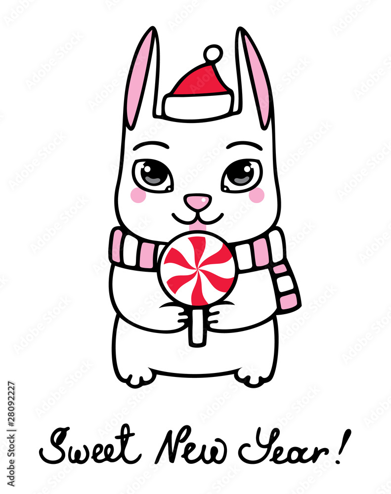 Obraz premium New Year bunny with lollipop