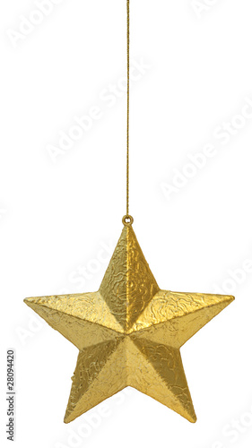 Golden Christmas decoration star isolated on white background