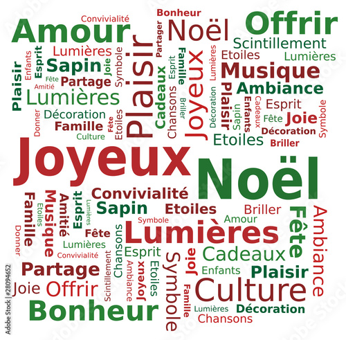 Nuage de Mots Joyeux Noël Fête Lumières Bonheur en Français #28094652