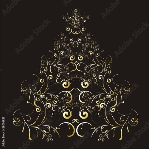 Christmas or New Year gold  tree on black