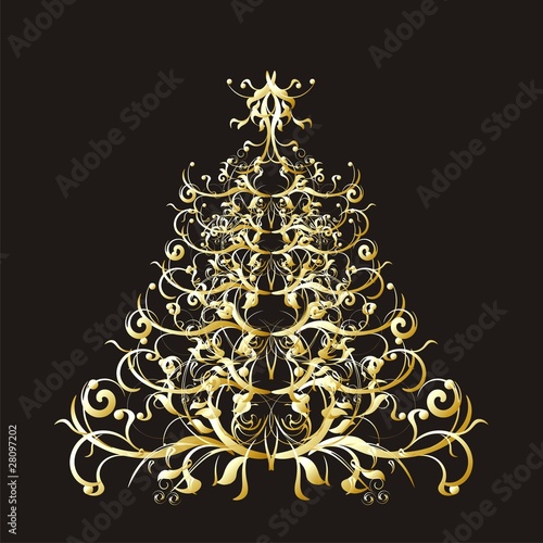 Christmas or New Year gold  tree on black