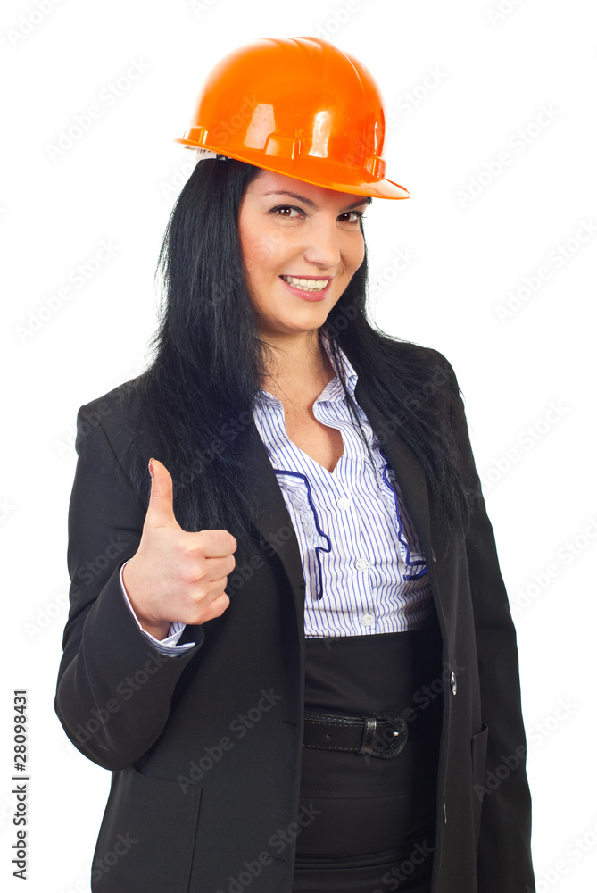 Happy architect woman giving thumbs Happy architect woman giving thumbs