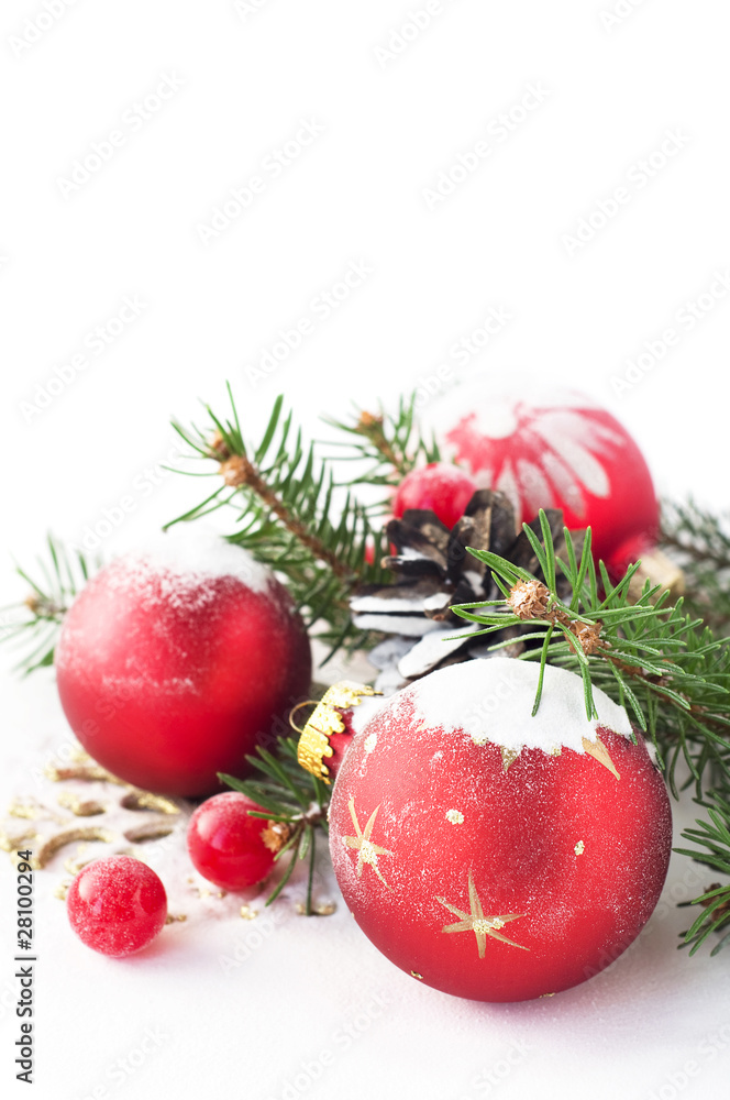 Red xmas baubles on the white Red xmas baubles on the white