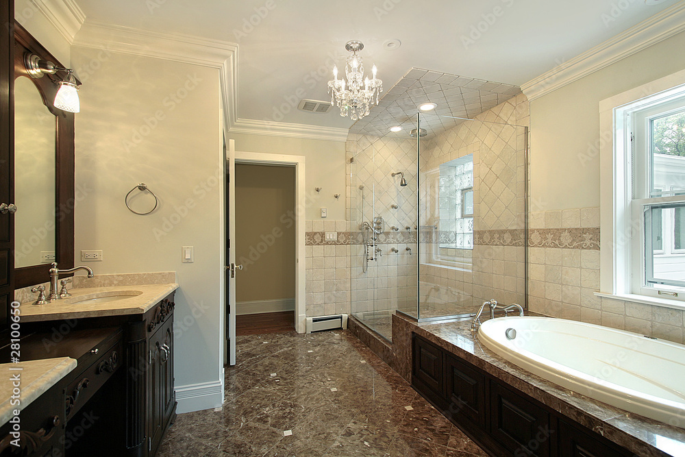 Master bath with glass shower Master bath with glass shower