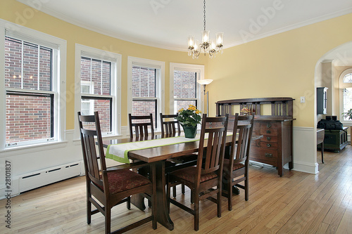 Dining room with wood furniture