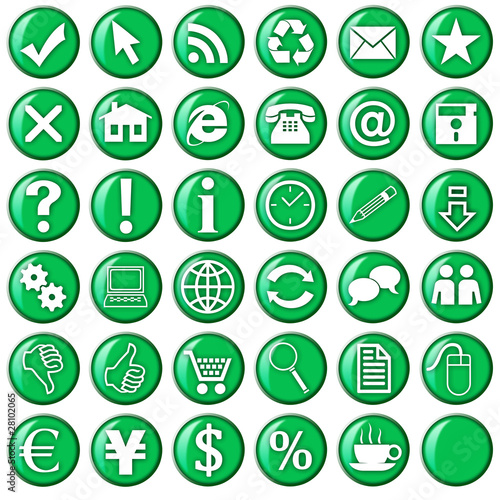 green buttons and icons for web