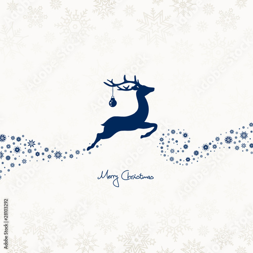 Flying Reindeer, Christmas Ball & Snowflakes Blue