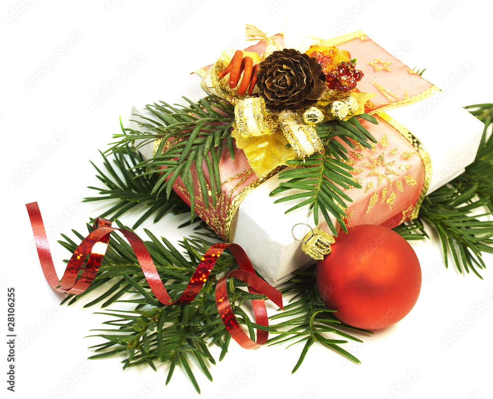 Christmas gift and bauble Christmas gift and bauble