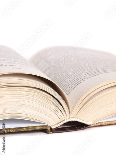 An open book on white background