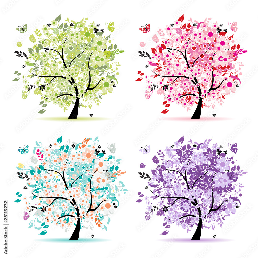Set of floral trees beautiful for your design Set of floral trees beautiful for your design