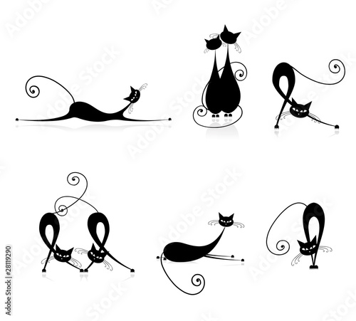 Graceful cats silhouettes black for your design