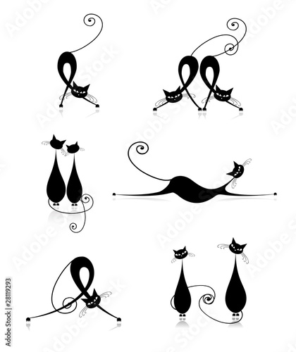 Graceful cats silhouettes black for your design