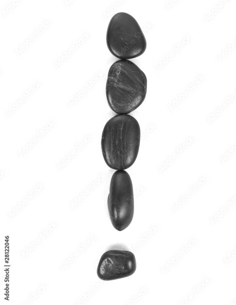 Symbol '!' made of stones isolated on white Symbol '!' made of stones isolated on white